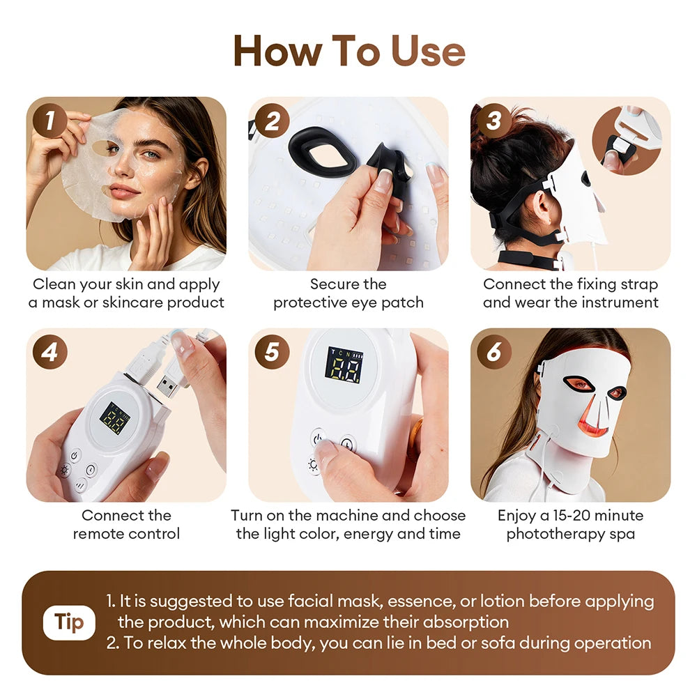 7 Colors Photon Face With Neck Beauty Mask 3D Flexible Silicone Face Neck Beatuy Mask Skin Rejuvenation Tighten Skin Anti Aging