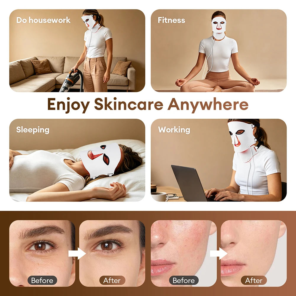 7 Colors Photon Face With Neck Beauty Mask 3D Flexible Silicone Face Neck Beatuy Mask Skin Rejuvenation Tighten Skin Anti Aging