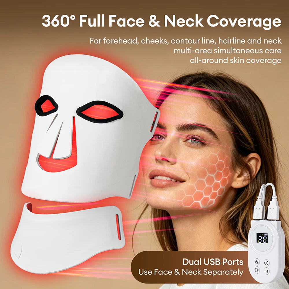 7 Colors Photon Face With Neck Beauty Mask 3D Flexible Silicone Face Neck Beatuy Mask Skin Rejuvenation Tighten Skin Anti Aging